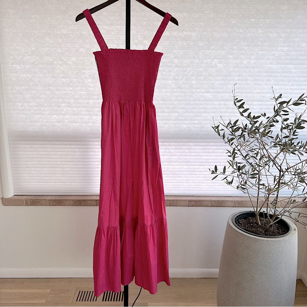 Hill House The Anjuli Nap Cotton Maxi Dress Lipstick Pink Casual Coastal Chic